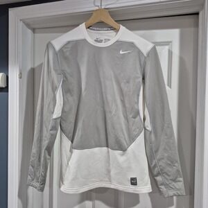Nike Pro Combat Shirt Mens Medium White Gray Hyperwarm Shield Performance Base